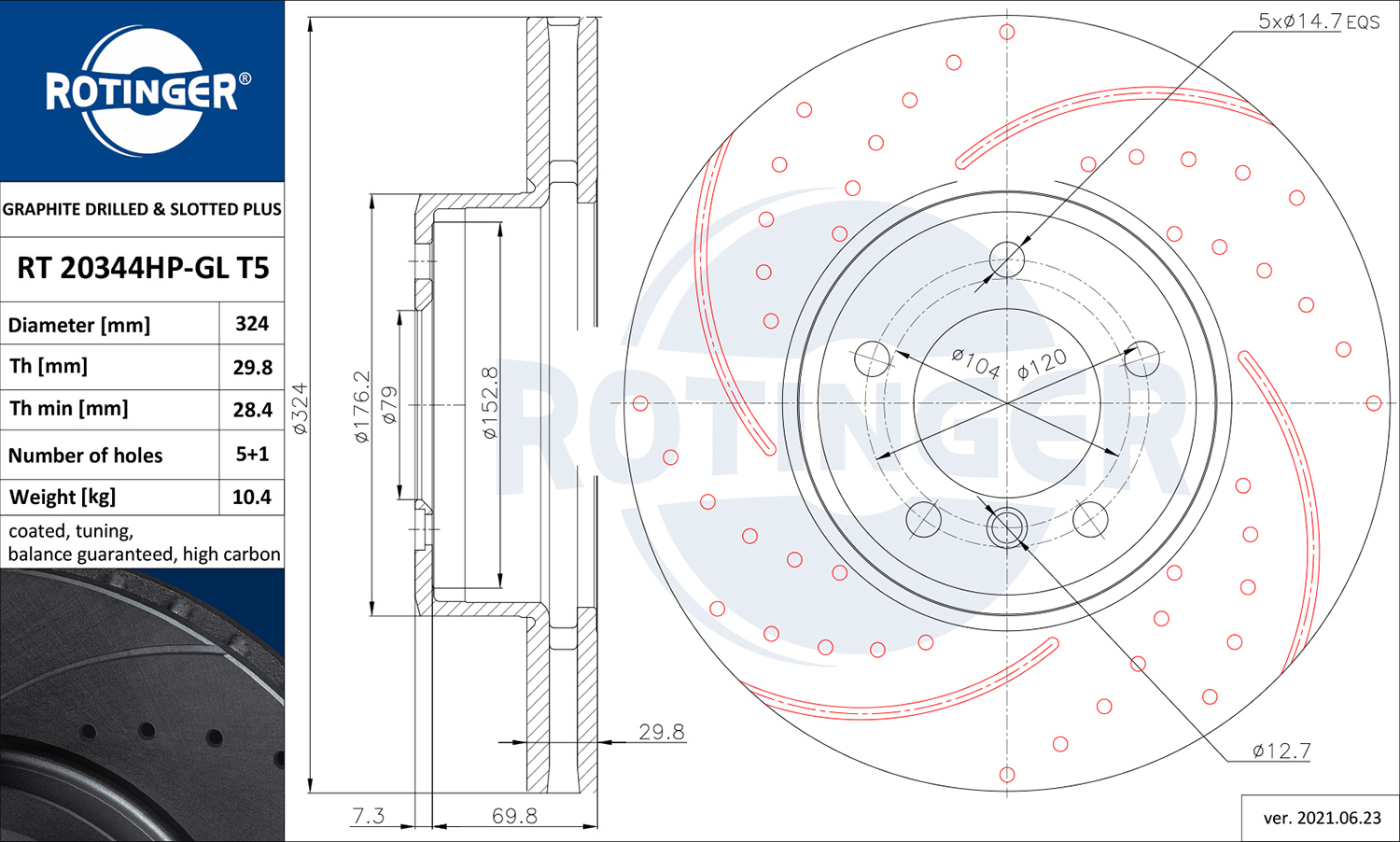 ROTINGER Féktárcsa, mind RT20344HP-GLT5_ROT